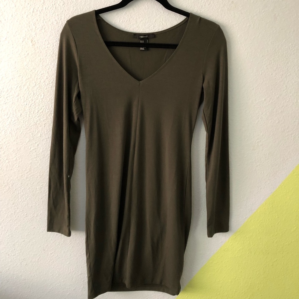Classic olive green long-sleeved dress
